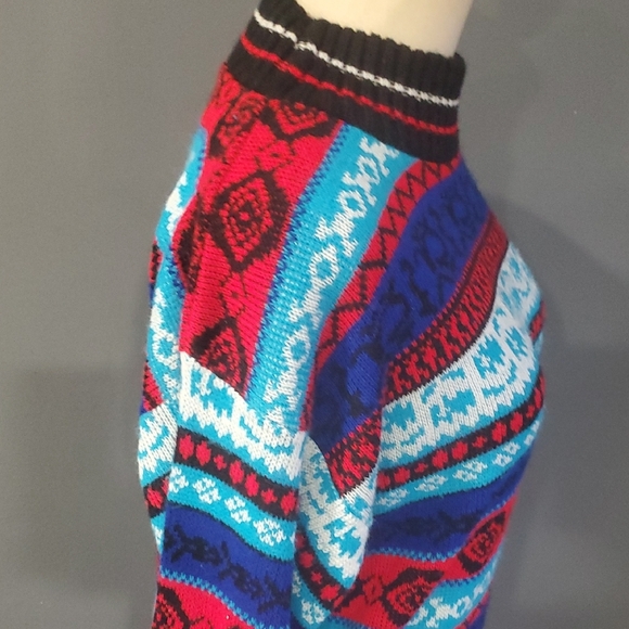 Vtg Glamour Knit Vibrant Multicolor Crewneck Sweater - Picture 5 of 11